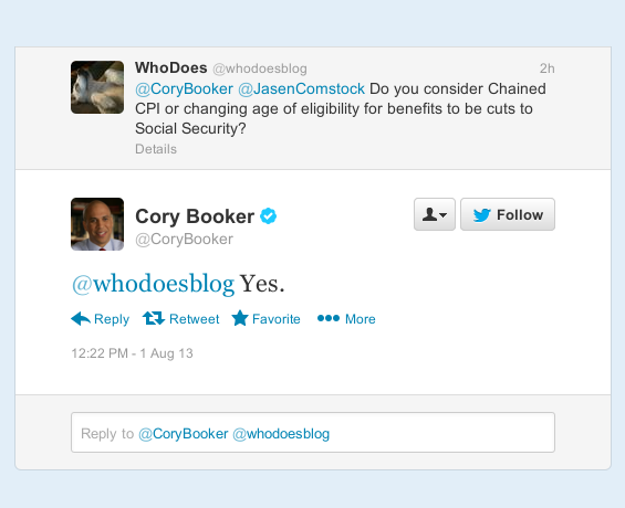 LA blogger WhoDoes asks Cory Booker if he thinks raising the retirement age is a cut to Social Security